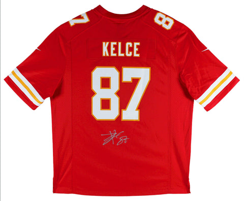 Chiefs Travis Kelce Authentic Signed Red Nike Game Jersey w/ Silver Sig BAS Wit
