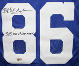 Butch Johnson Autographed/Signed Pro Style Blue XL Jersey SB Champs BAS 33984