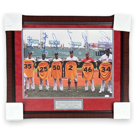 2016 Red Sox All Stars 6x Signed Autographed Photo Framed To 24x27 JSA