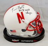 Tommie Frazier Autographed Nebraska Schutt Mini Helmet w/ Insc- Beckett Auth