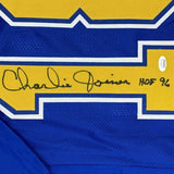 FRAMED Autographed/Signed CHARLIE JOINER HOF 96 33x42 Royal Blue Jersey JSA COA