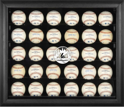 New York Mets Logo Black Framed 30-Ball Display Case - Fanatics