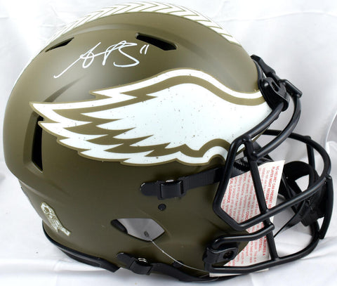 AJ Brown Signed Eagles F/S Salute to Service Speed Authentic Helmet-BAW Holo