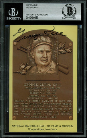 Tigers George Kell Authentic Signed 3.5x5.5 HOF Plaque Postcard BAS Slabbed