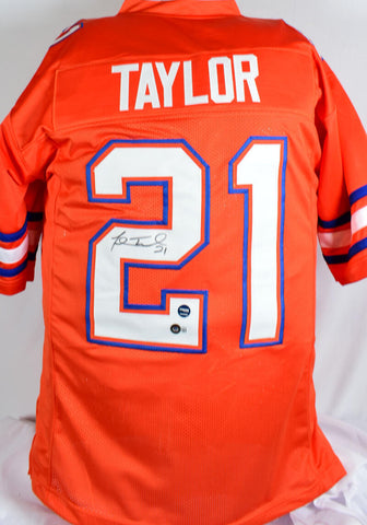 Fred Taylor Autographed Orange College Style Jersey- Beckett W Hologram *Black