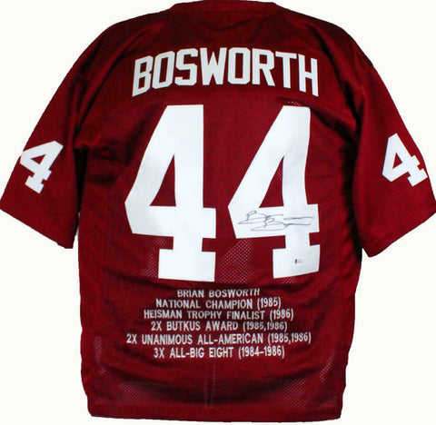 Brian Bosworth Autographed Maroon College Style Stat Jersey-Beckett W