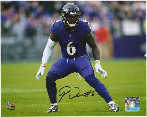 Patrick Queen Baltimore Ravens Signed 8x10 Purple Back Pedal Photo