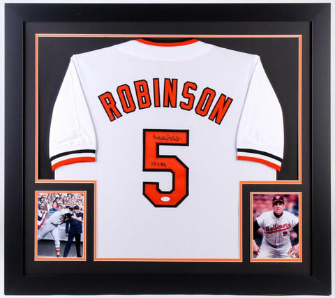 Brooks Robinson Signed Baltimore Orioles 31x35 Framed Jersey "HOF 83" (JSA COA)