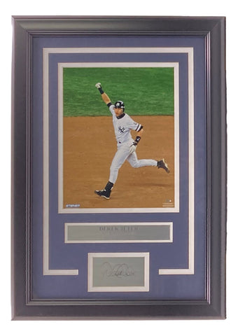 Derek Jeter Framed 8x10 Yankees Arm Raised Photo w/ Laser Engraved Signature