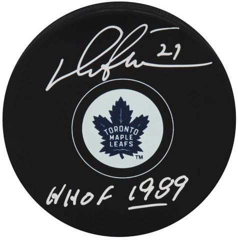 Darryl Sittler Signed Maple Leafs Logo Hockey Puck w/HHOF 1989 - (SCHWARTZ COA)