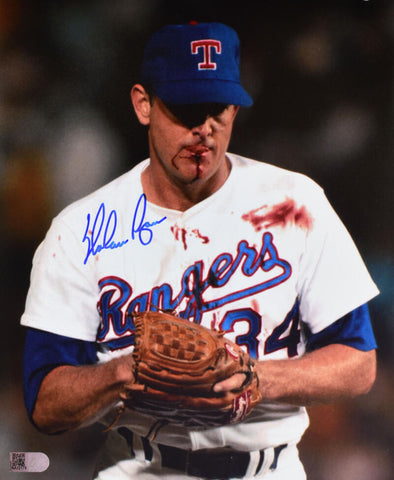 Nolan Ryan Autographed Texas Rangers 8x10 Bloody Lip Photo- AI Verified Holo