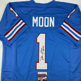 Autographed/Signed WARREN MOON HOF 06 Houston Blue Football Jersey JSA COA Auto
