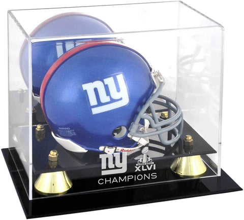 NY Giants Super Bowl XLVI Champs Golden Classic Mini Helmet Logo Display Case