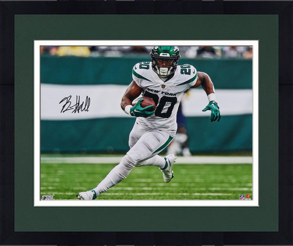 Framed Breece Hall New York Jets Autographed 16"x 20" White Vertical Photograph