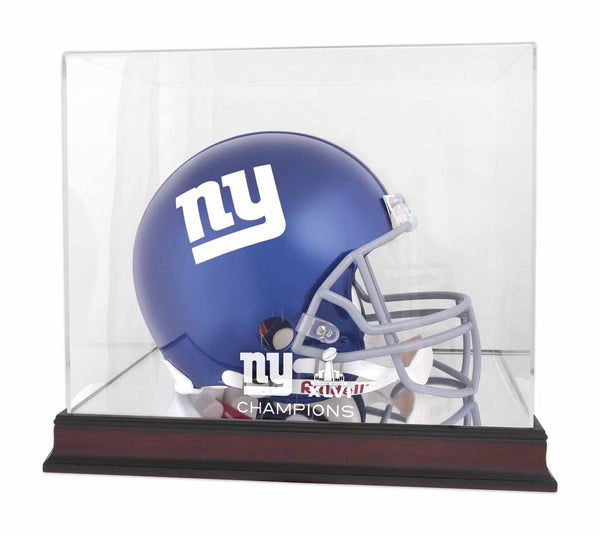 New York Giants Super Bowl XLVI Champs Mahogany Helmet Logo Display Case