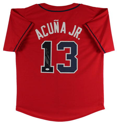 Ronald Acuna Jr. Authentic Signed Red Pro Style Jersey Autographed JSA Witness