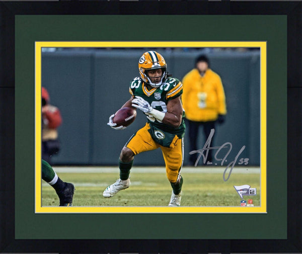Frmd Aaron Jones Green Bay Packers Signed 8" x 10" Green Running Photo