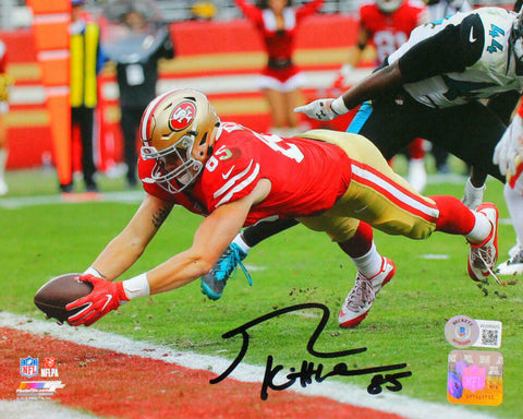 George Kittle Autographed 49ers 8x10 Diving Over EZ PF Photo- Beckett W Hologram