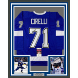 Framed Autographed/Signed Anthony Cirelli 33x42 Tampa Bay Blue Jersey JSA COA