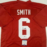 Autographed/Signed DEVONTA SMITH Alabama Red College Football Jersey BAS COA