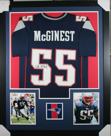 WILLIE MCGINEST (Patriots blue TOWER) Signed Autographed Framed Jersey Beckett
