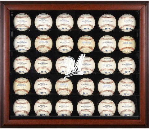 Milwaukee Brewers Logo Mahogany Framed 30-Ball Display Case