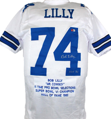 Bob Lilly Autographed White Pro STAT Style Jersey w/HOF-Beckett W Hologram