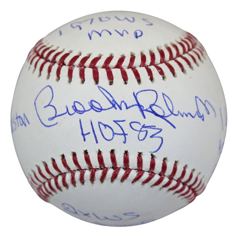 Orioles Brooks Robinson "Career Stat" Authentic Signed Oml Baseball BAS Witness