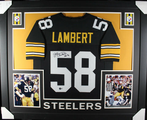 Jack Lambert Autographed/Signed Pro Style Framed Black XL Jersey Beckett 36212