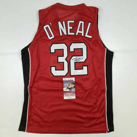 Autographed/Signed SHAQUILLE SHAQ O'NEAL Miami Red Basketball Jersey JSA COA