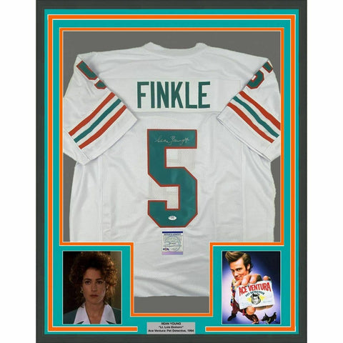 FRAMED Autographed/Signed SEAN YOUNG 33x42 Ray Finkle White Jersey PSA COA