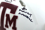 Johnny Manziel Autographed TX A&M White Speed Mini Helmet w/2Insc.-BeckettW Holo