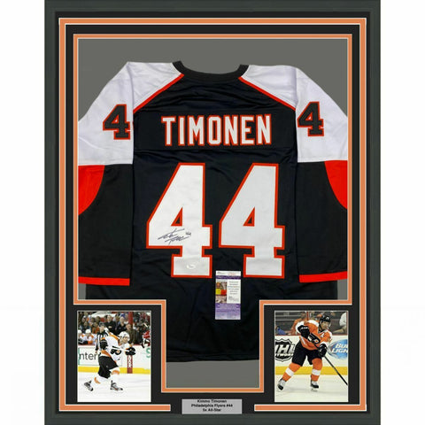 FRAMED Autographed/Signed KIMMO TIMONEN 33x42 Philly Black Jersey JSA COA Auto