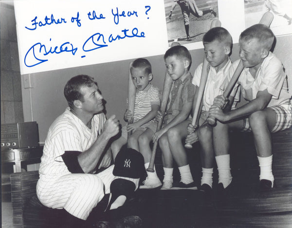 Yankees Mickey Mantle Father of the Year? Signed 11x14 Photo Auto Graded 10! BAS