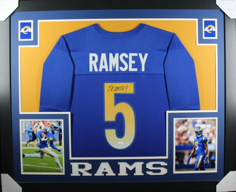 JALEN RAMSEY (Rams blue SKYLINE) Signed Autographed Framed Jersey JSA