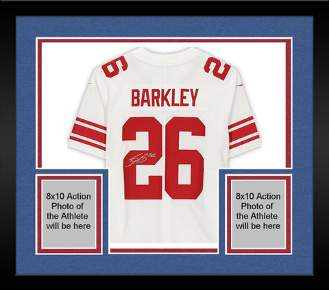 Framed Saquon Barkley New York Giants Autographed White Nike Limited Jersey
