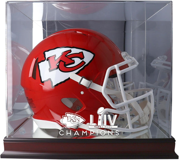Kansas City Chiefs Super Bowl LIV Champs Mahogany Helmet Logo Display Case