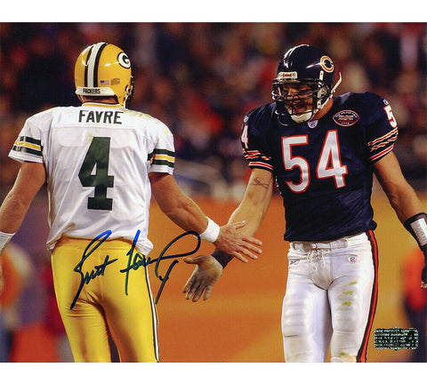 Brett Favre Signed Green Bay Packers 8x10 Photo - Blue Ink With Urlacher