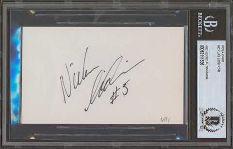 Red Wings Nicklas Lidstrom Authentic Signed 3x5 Index Card BAS Slabbed