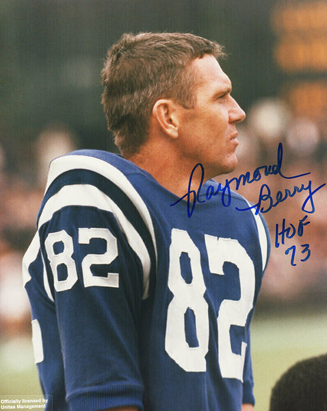 Raymond Berry Signed Colts Blue Jersey w/o Helmet On 8x10 Photo w/HOF'73 -SS COA