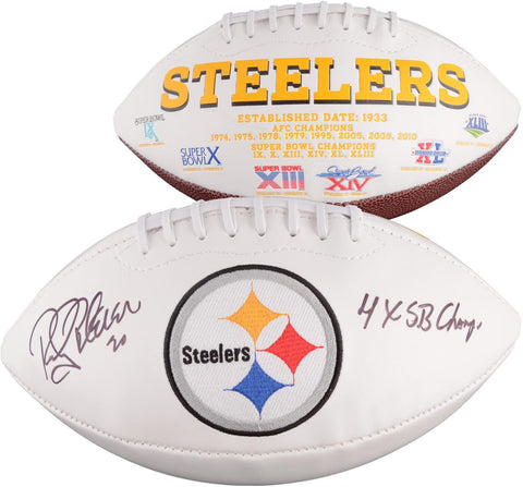 Rocky Bleier Steelers Signed White Panel Football with "4X SB Champs" Insc