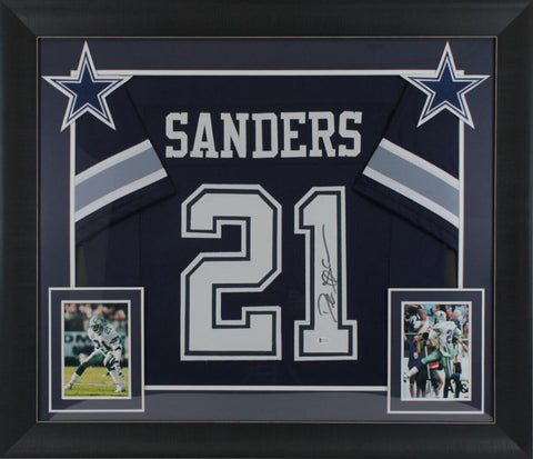 Deion Sanders Authentic Signed Navy Blue Pro Style Framed Jersey BAS Witnessed