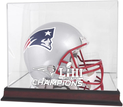 New England Patriots Super Bowl LIII Champs Mahogany Helmet Logo Display Case
