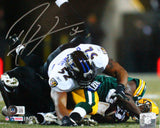 Ray Lewis Autographed Ravens 8x10 Tackle Vs Packers HM Photo- Beckett W Hologram