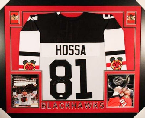 Marian Hossa Signed Blackhawks 35x43 Custom Framed Jersey (JSA COA)