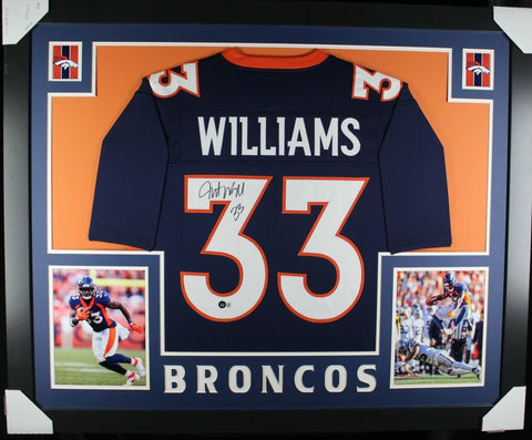 JAVONTE WILLIAMS (Broncos blue SKYLINE) Signed Autograph Framed Jersey Beckett