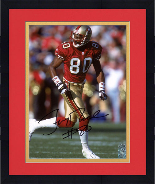 Framed Jerry Rice San Francisco 49ers Signed 8x10 Red Running Solo Photograph