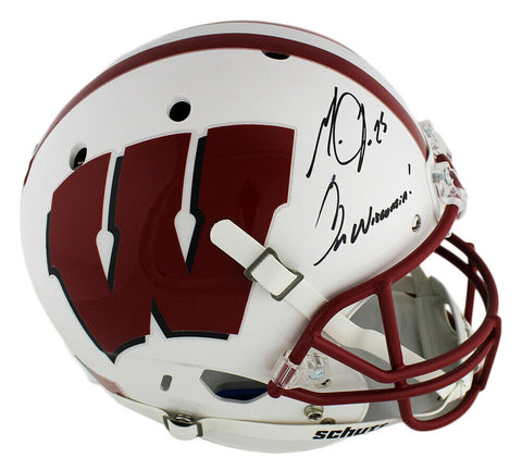 Melvin Gordon Signed Wisconsin Badgers Schutt White NCAA Helmet - "On Wisconsin"