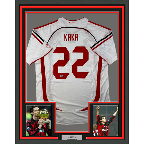 Framed Autographed/Signed Ricardo Kaka AC Milan 33x42 White Jersey BAS COA