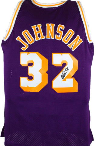 Magic Johnson Signed Lakers Purple Mitchell & Ness HWC Swingman Jsy-BeckettWHolo